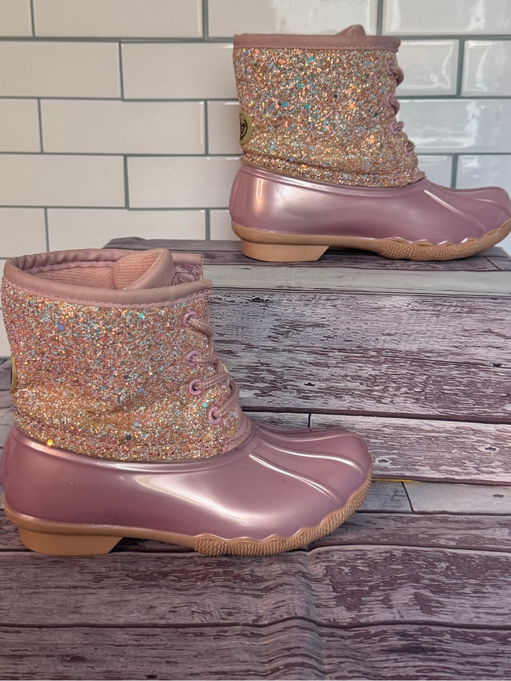 Adrienne Vittadini Girl-Glitter ✨duck boots girls size 12 - Picture 3 of 12